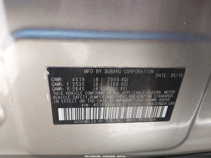 2019 SUBARU LEGACY 2.5I