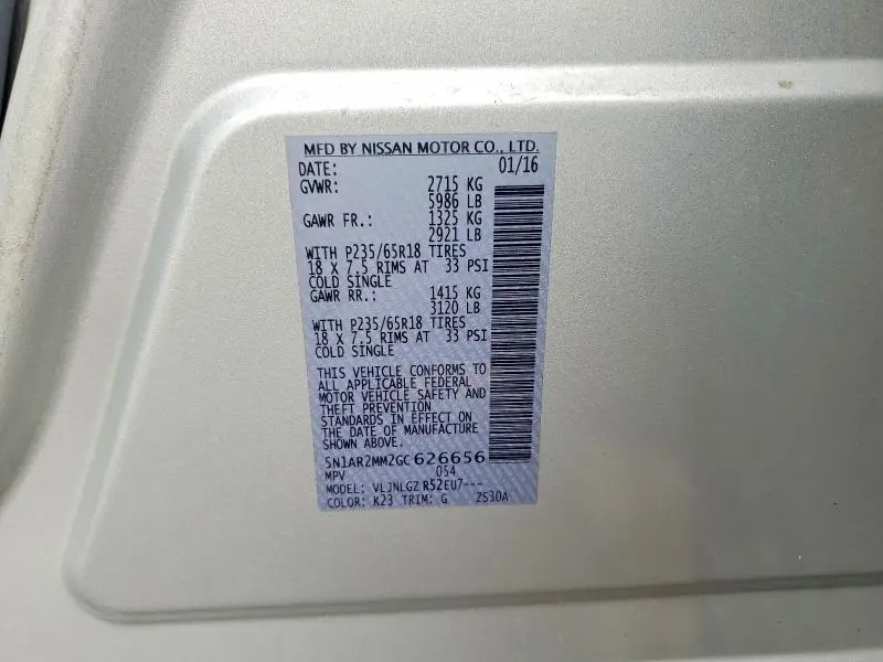 2016 NISSAN PATHFINDER SL  
