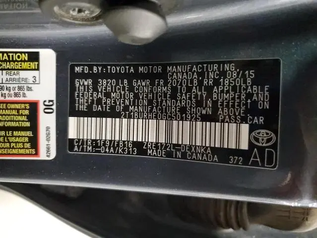 2016 TOYOTA COROLLA L  