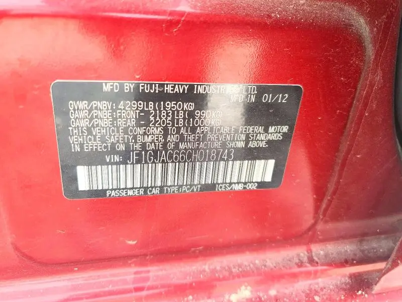 2012 SUBARU IMPREZA PREMIUM  