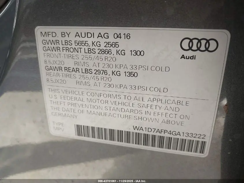 2016 AUDI Q5 3.0T PREMIUM PLUS