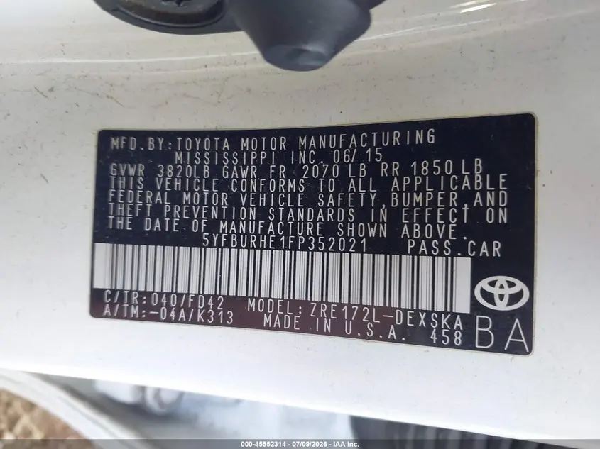 2015 TOYOTA COROLLA S PLUS