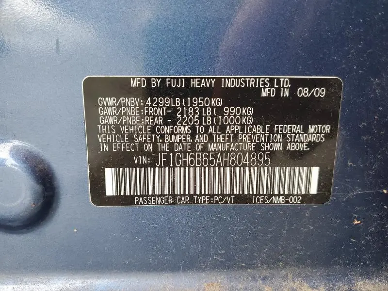 2010 SUBARU IMPREZA 2.5I PREMIUM  