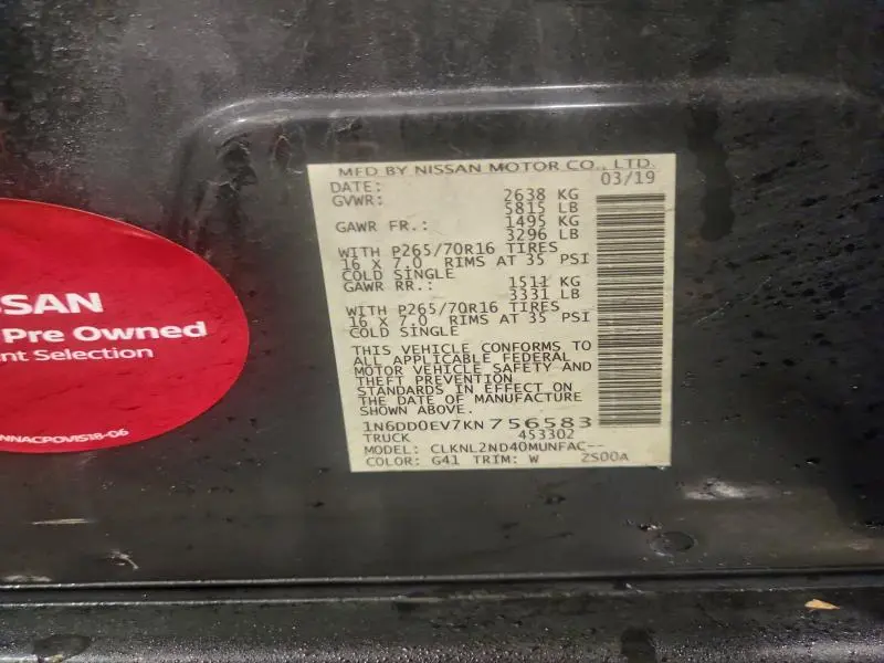 2019 NISSAN FRONTIER SV  