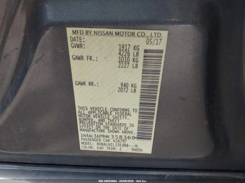 2017 NISSAN ALTIMA 2.5 SR