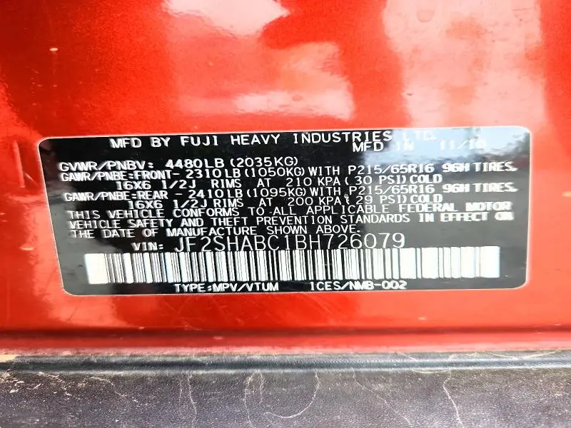 2011 SUBARU FORESTER 2.5X  