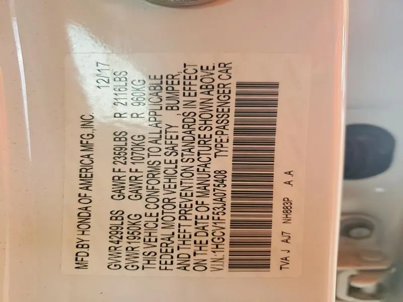 2018 HONDA ACCORD EXL  