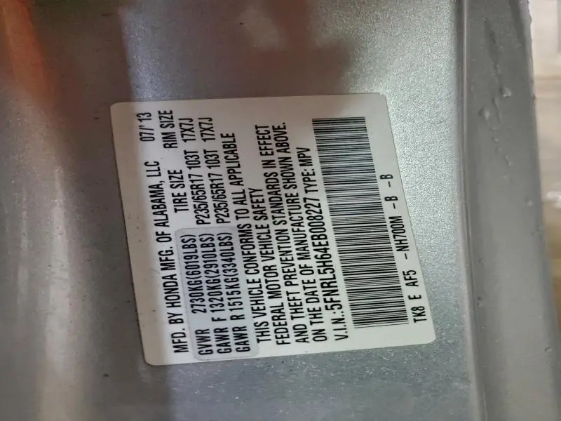 2014 HONDA ODYSSEY EXL  