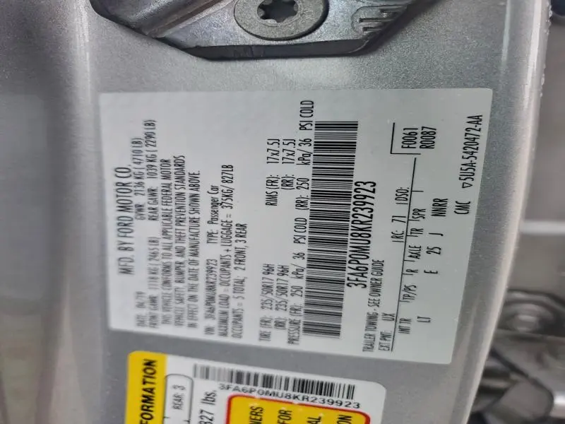 2019 FORD FUSION SEL  