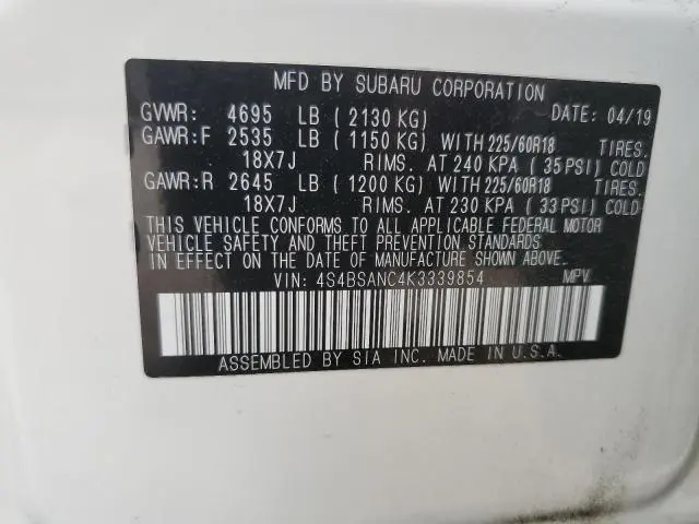 2019 SUBARU OUTBACK 2.5I LIMITED  