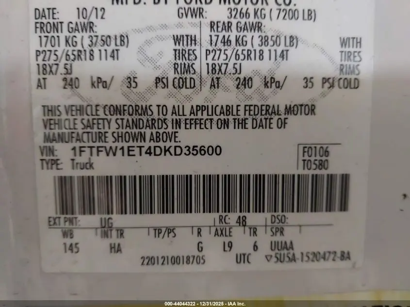 2013 FORD F-150 LARIAT