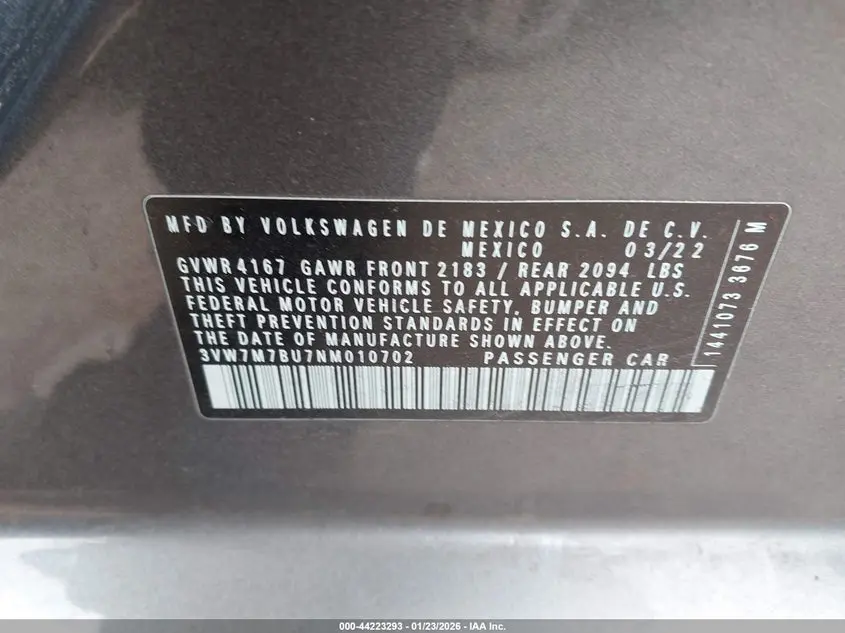 2022 VOLKSWAGEN JETTA 1.5T SE