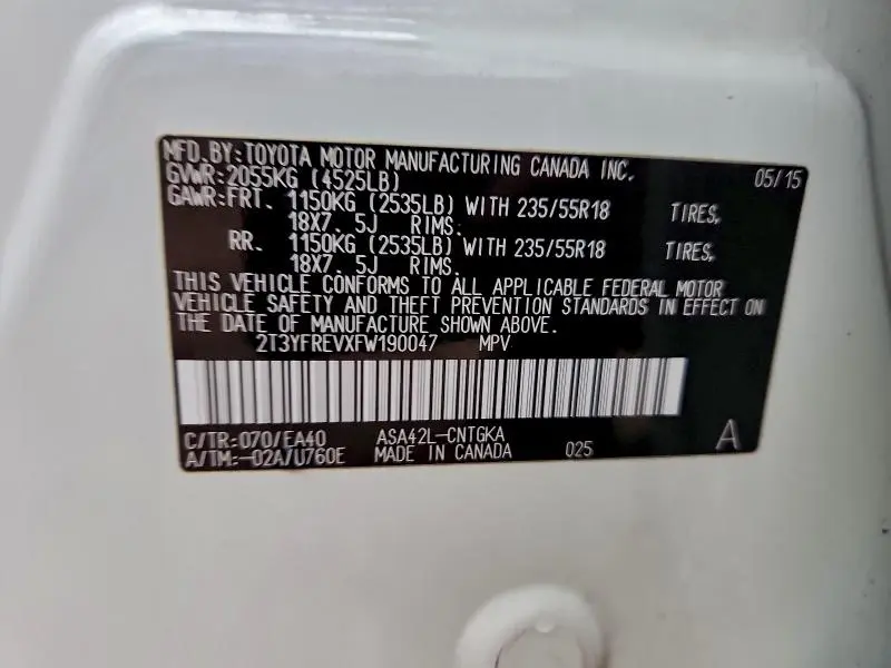 2015 TOYOTA RAV4 LIMITED  