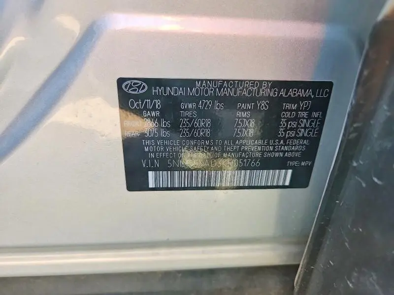 2019 HYUNDAI SANTA FE ULTIMATE 2.4L  