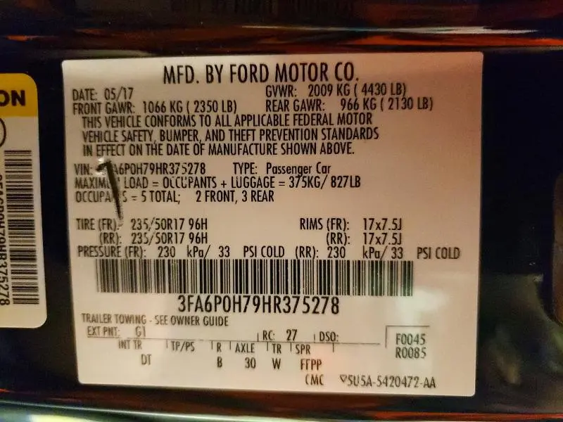 2017 FORD FUSION SE  