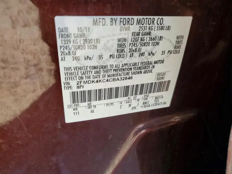 2012 FORD EDGE LIMITED  