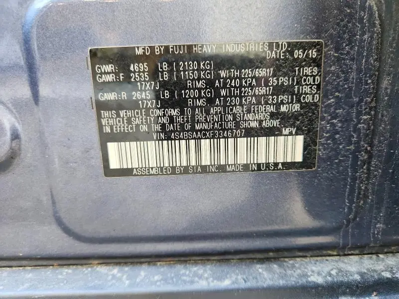 2015 SUBARU OUTBACK 2.5I  