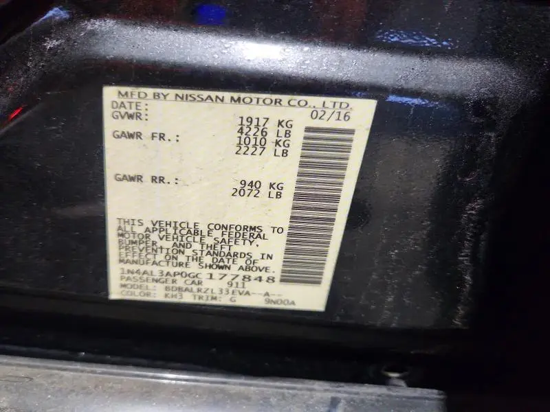 2016 NISSAN ALTIMA 2.5 SL  