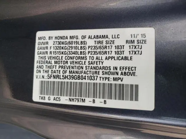2016 HONDA ODYSSEY SE  