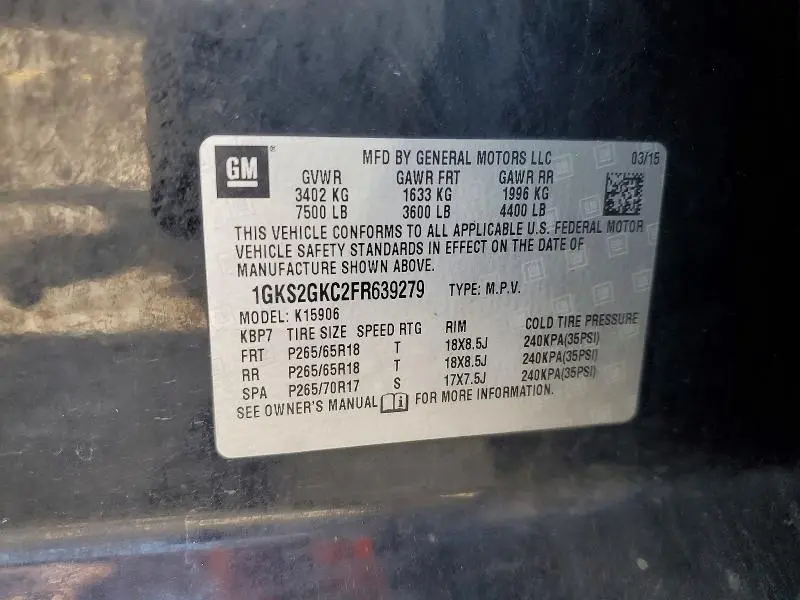 2015 GMC YUKON XL K1500 SLE  