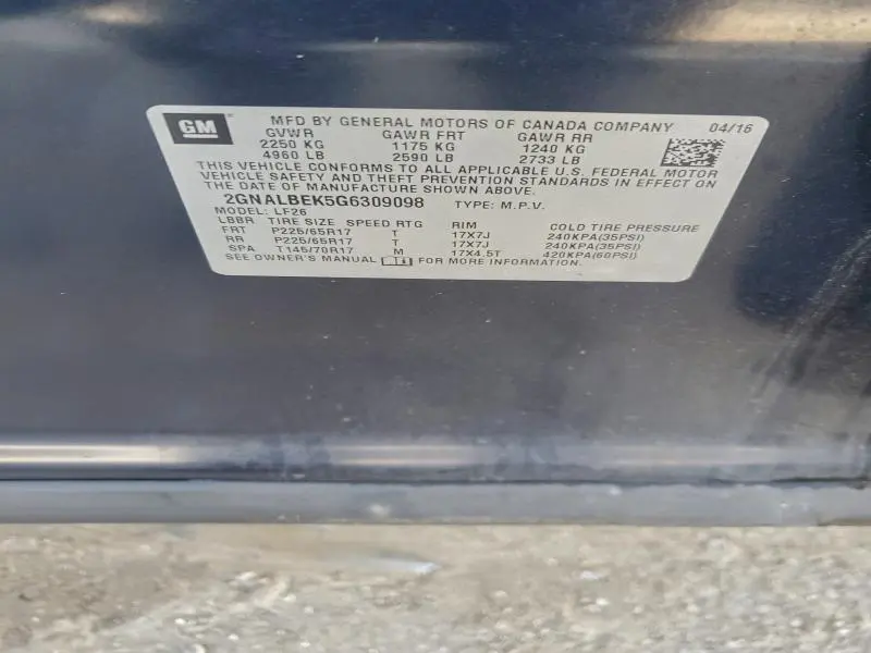 2016 CHEVROLET EQUINOX LS  