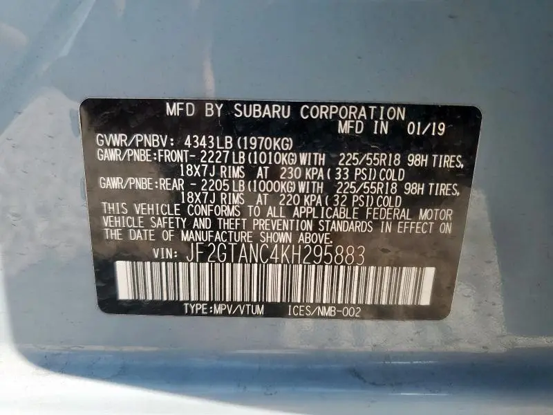 2019 SUBARU CROSSTREK LIMITED  