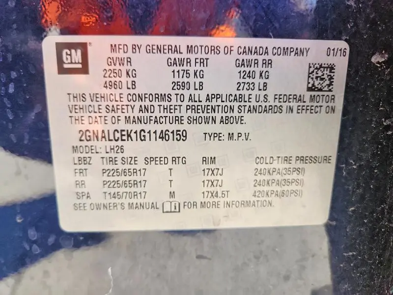 2016 CHEVROLET EQUINOX LT  