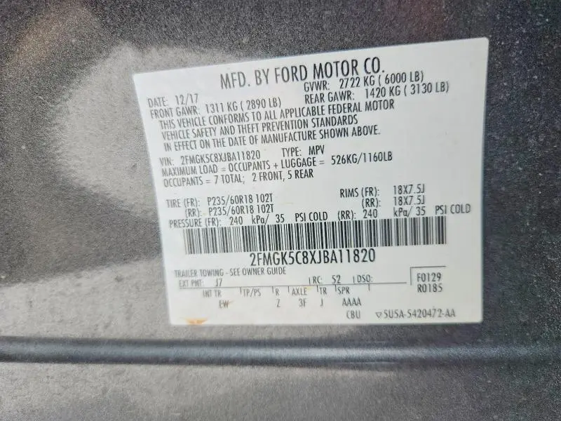 2018 FORD FLEX SEL  