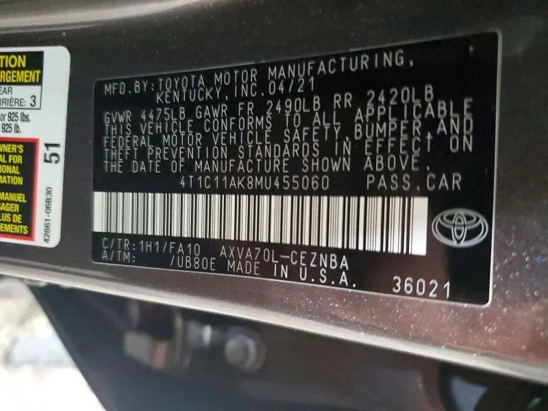 2021 TOYOTA CAMRY LE  