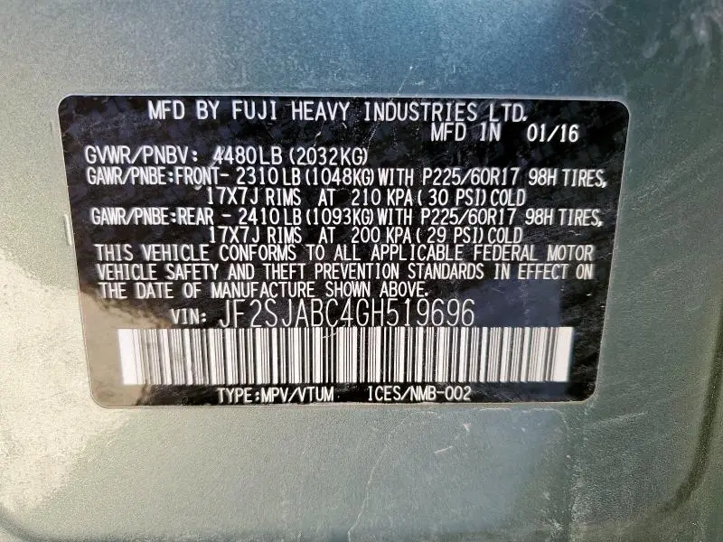 2016 SUBARU FORESTER 2.5I  