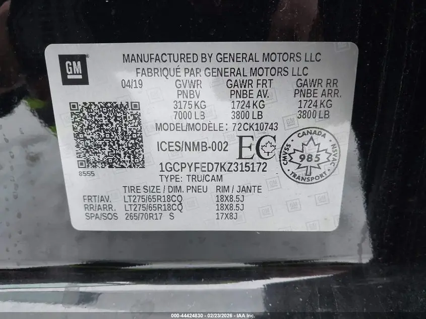 2019 CHEVROLET SILVERADO 1500 LT TRAIL BOSS