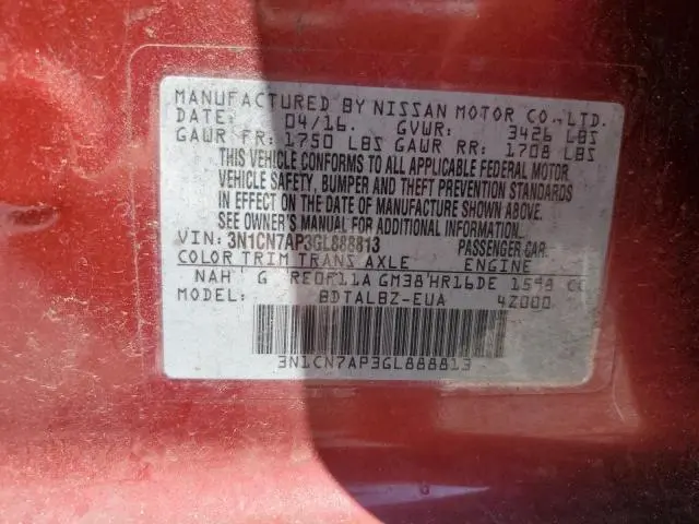 2016 NISSAN VERSA S  