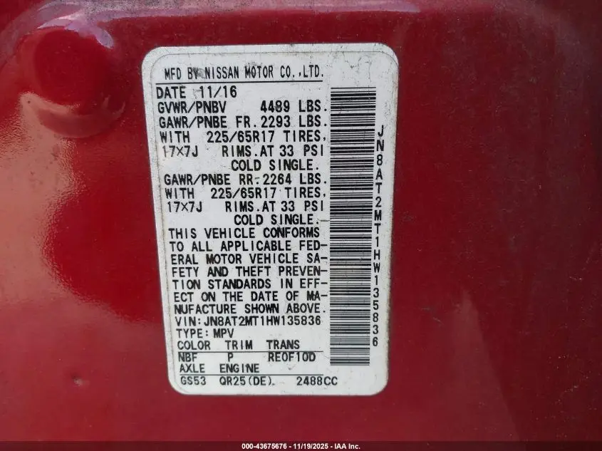 2017 NISSAN ROGUE SV