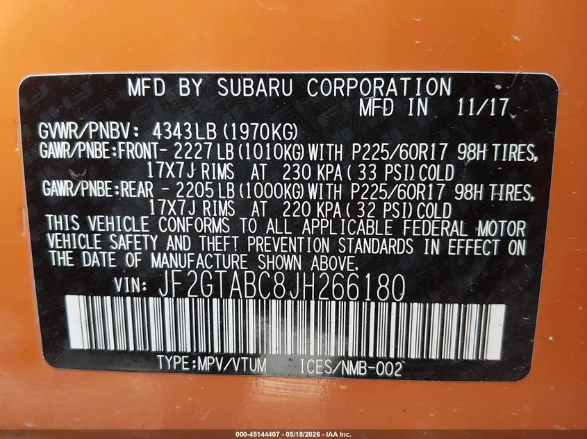 2018 SUBARU CROSSTREK 2.0I PREMIUM
