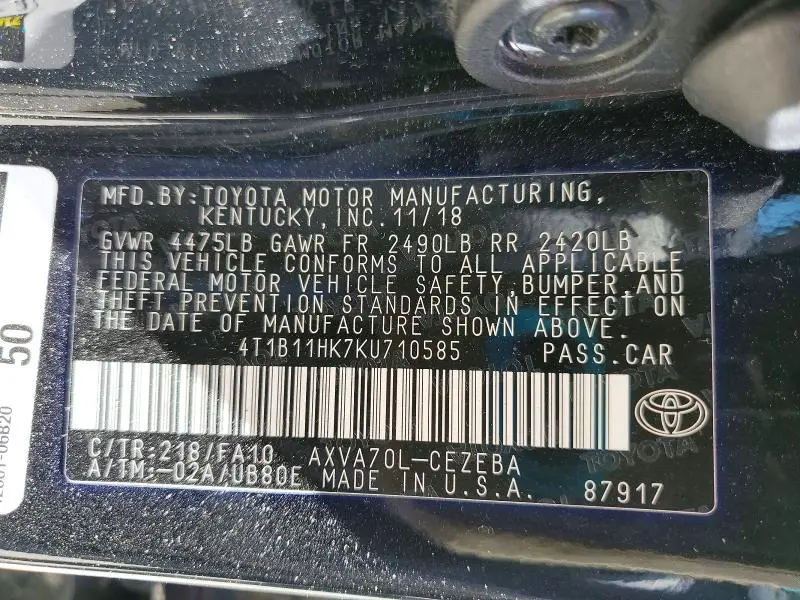 2019 TOYOTA CAMRY L  
