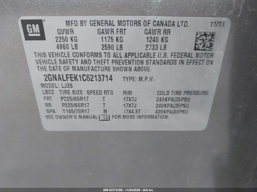 2012 CHEVROLET EQUINOX LTZ