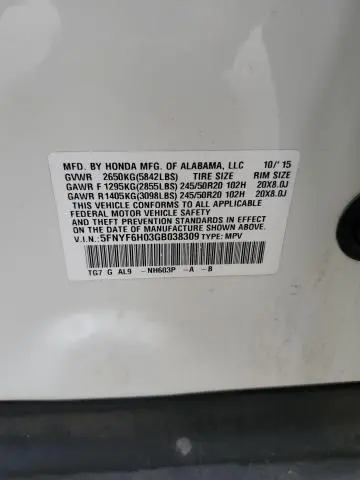 2016 HONDA PILOT ELITE  