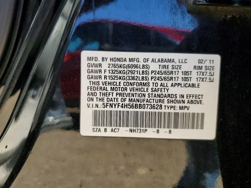 2011 HONDA PILOT EXL  