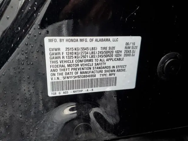 2016 HONDA PILOT TOURING  