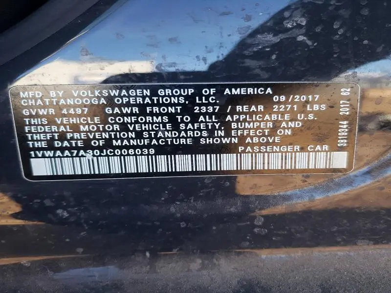 2018 VOLKSWAGEN PASSAT S  