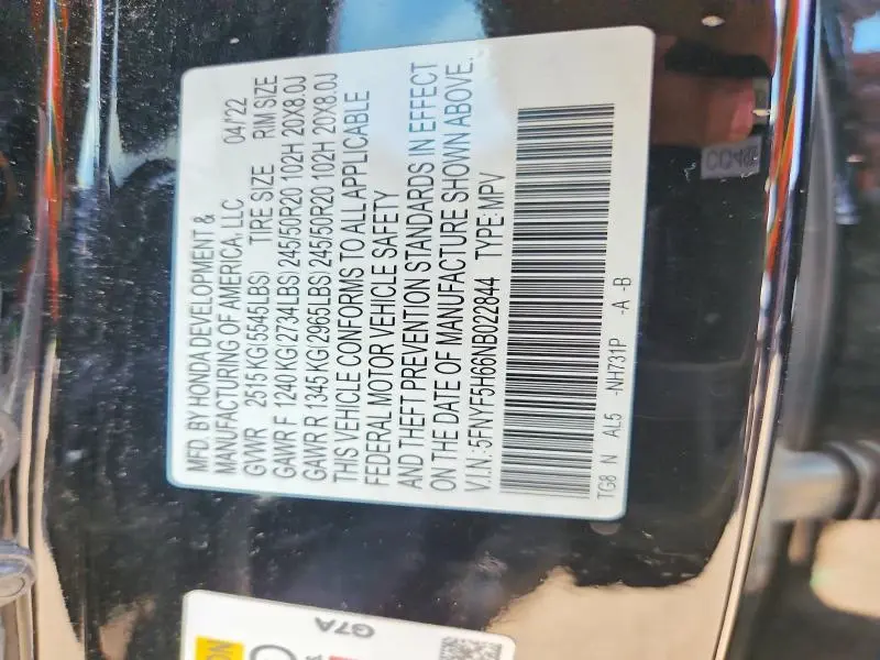 2022 HONDA PILOT TOURING  