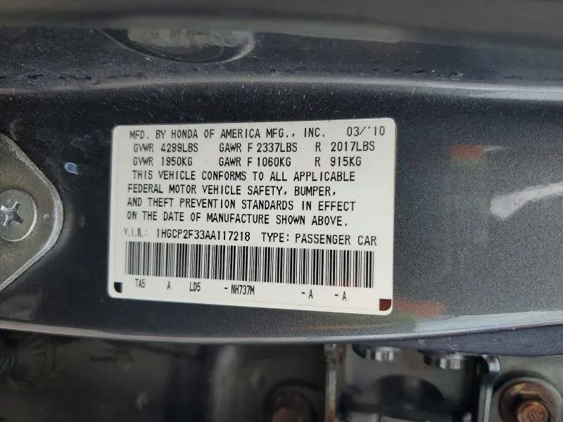 2010 HONDA ACCORD LX  
