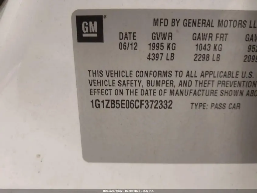 2012 CHEVROLET MALIBU LS