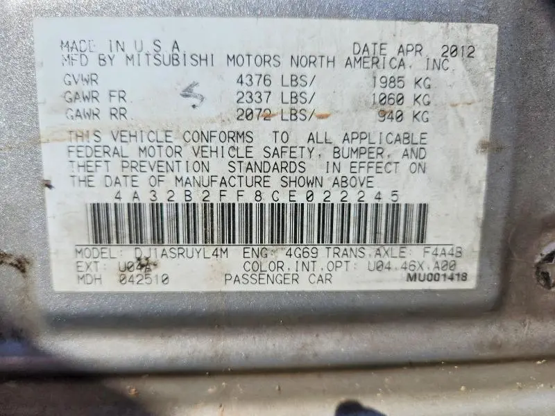 2012 MITSUBISHI GALANT FE  