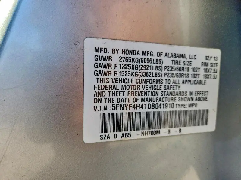 2013 HONDA PILOT EX  