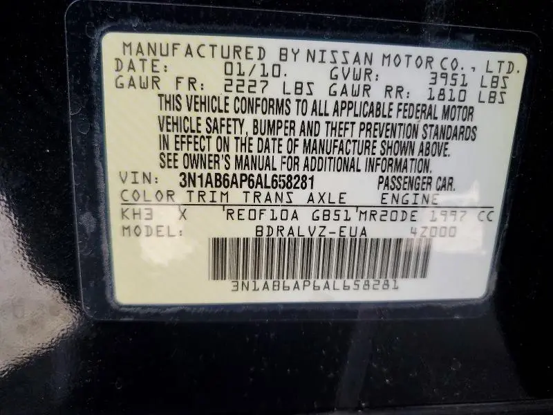 2010 NISSAN SENTRA 2.0/2.0S/SR/2.0SL  