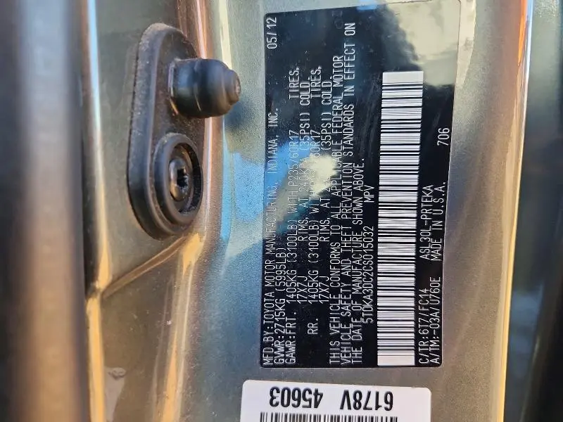 2012 TOYOTA SIENNA BASE  