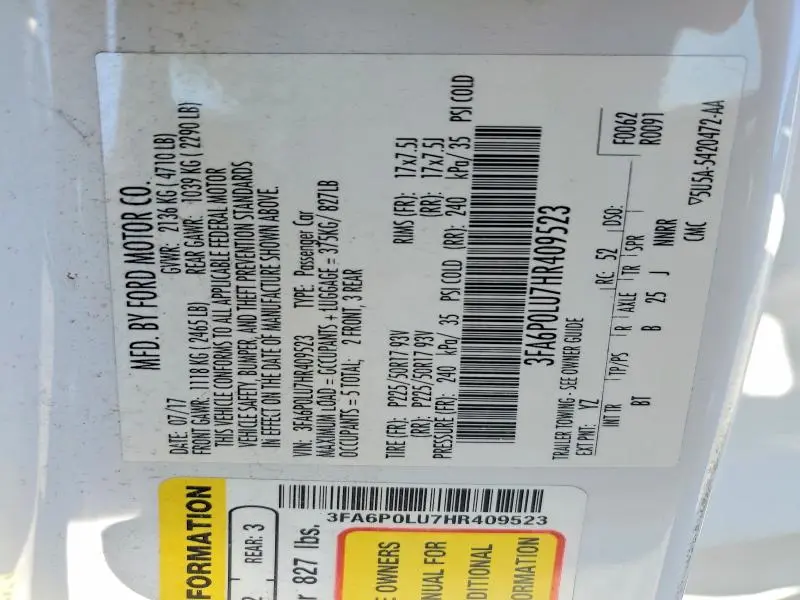 2017 FORD FUSION SE HYBRID  