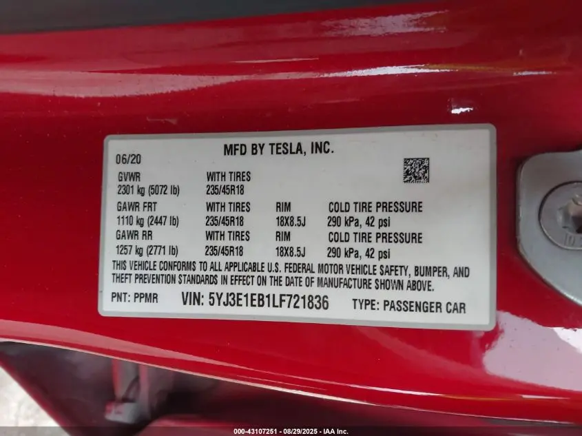 2020 TESLA MODEL 3 LONG RANGE DUAL MOTOR ALL-WHEEL DRIVE