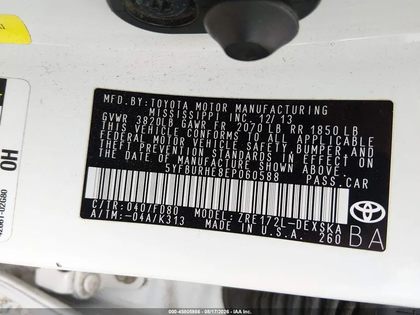2014 TOYOTA COROLLA S PLUS